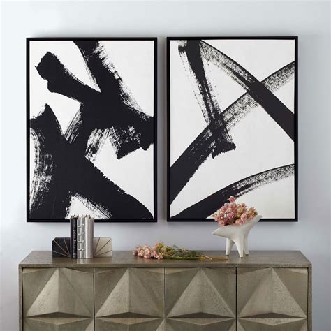 Abstract Ink Brush Framed Wall Art - Black & White | West Elm