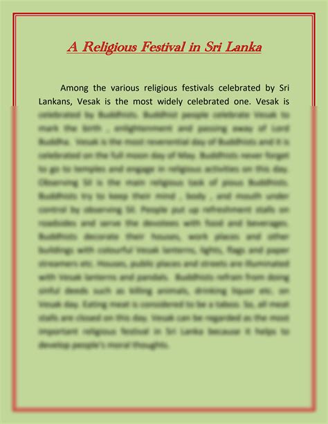 SOLUTION: A religious festival in sri lanka essay - Studypool