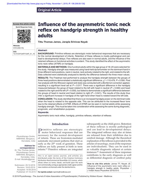 (PDF) Influence of the asymmetric tonic neck reflex on handgrip strength in healthy adults