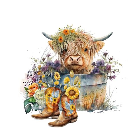 Highland Cow in Metal Tub PNG Adorable and Cute Longhaired Cow Clipart ...