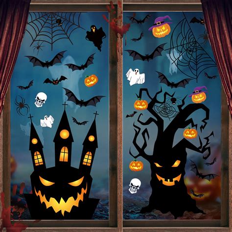 Buy WITALENT 206 Pcs Halloween Window Clings Halloween Window Decorations Double-Sided Halloween ...