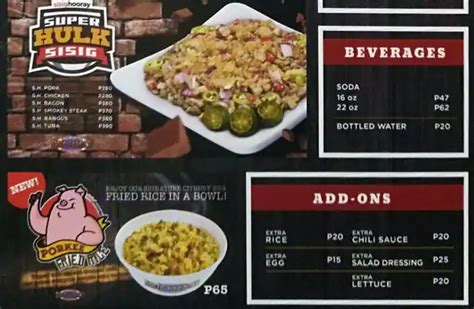 Menu at Sisig Hooray restaurant, San Juan, Foodcourt