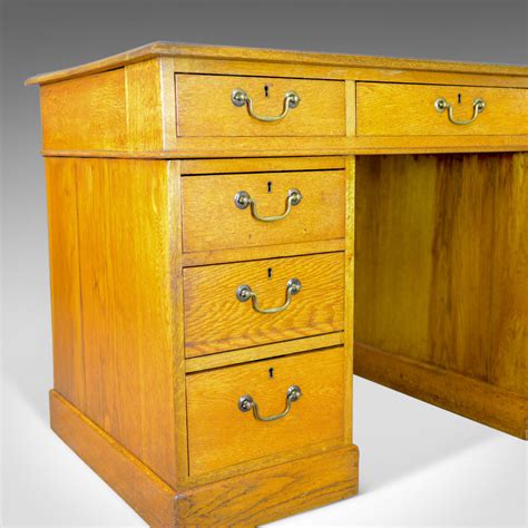 Antique Pedestal Desk, English, Victorian, Golden Oak, Single, Leather ...