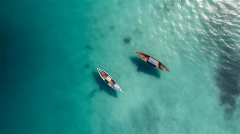 Premium AI Image | Aerial view of two boats in the water, top view.