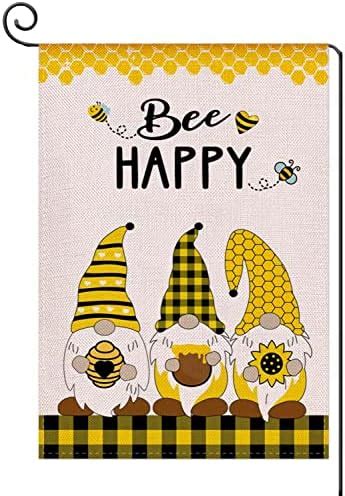 Amazon.com : YaoChong Bee Happy Sunflower Garden Flag,Cute Bee Gnomes with sunflower Garden Flag ...