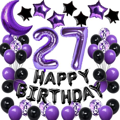 Amazon.com: NANINUNENO 27th Birthday Decorations Set for Girl Women Boy Men, Purple Black 27 ...