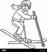 Skiing Girl Trying To Ski Isolated Coloring Page Stock Vector Image  sketch template