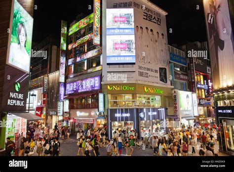 street scene in Myeongdong street, Myeongdong shopping district, Seoul ...