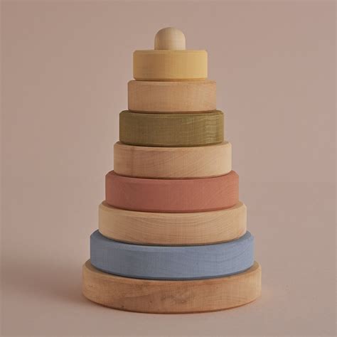 Raduga Grez Wooden Toy Tower Stacking Circular Pastel + Natural - Leo & Bella