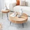 FUIN Modern Farmhouse Round Natural Finish Living Room Coffee Table Set ...