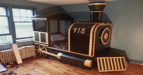 Train Bed I made for my son. I had a tight budget so I used a lot of ...