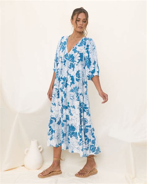 Cerulean Blue Floral Midi Dress – HEYCHIC