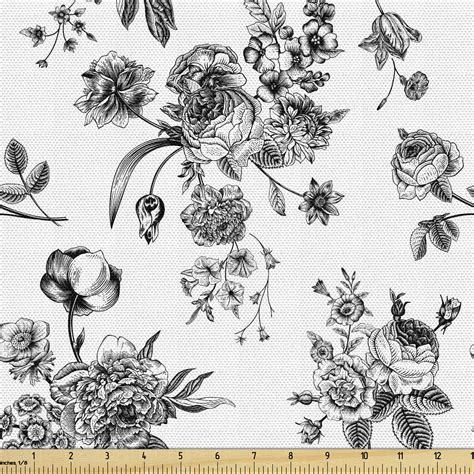 Black And White Vintage Floral Fabric