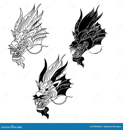 Hand Drawn Chinese Dragon Head Tattoo Design Stock Illustration - Illustration of pattern, style ...