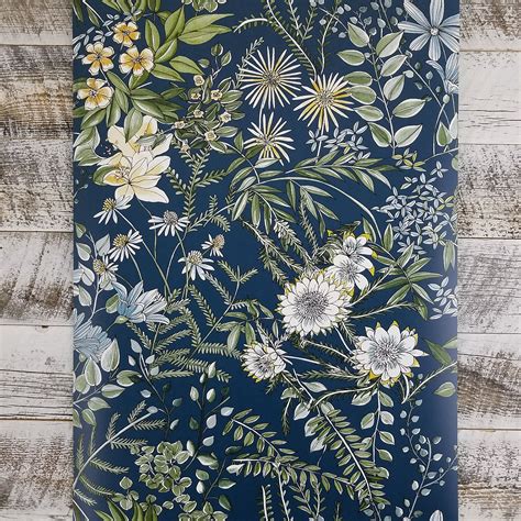 Brewster A Street Prints Full Bloom Navy Blue Floral Wallpaper | Etsy Blue Floral Wallpaper ...