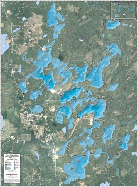 Three Lakes Chain Enhanced Wall Map - Mapping Specialists Limited