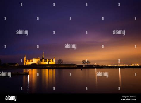 Castle on the beach at night in Helsingor Stock Photo - Alamy