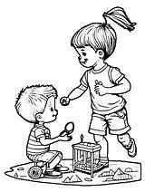 Kids Sharing Toys Coloring Page · Creative Fabrica sketch template