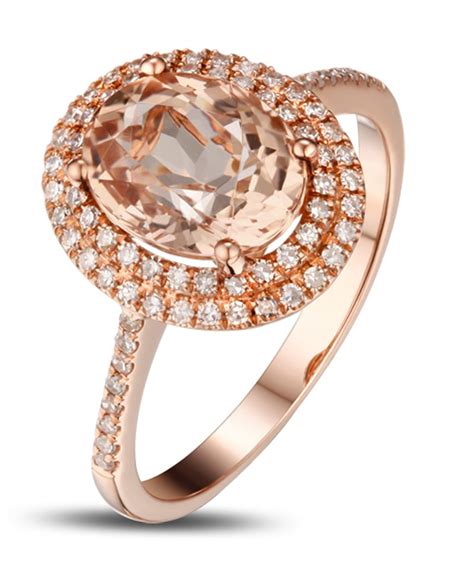 3 Carat Morganite and Diamond double Halo Designer Engagement Ring in ...