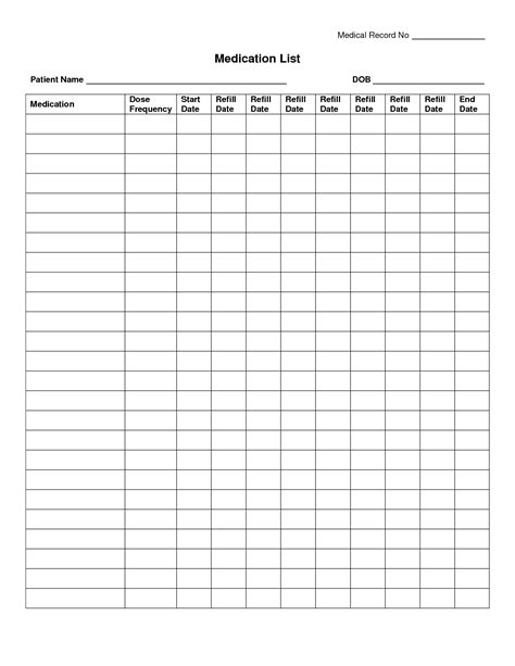 Printable 30 Day Medication Sheet