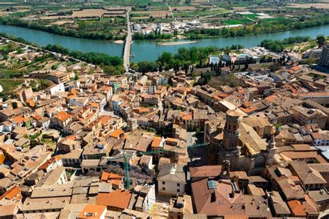 Aerial View of Tudela with Cathedral Nd Arched Bridge Over Ebro River ...