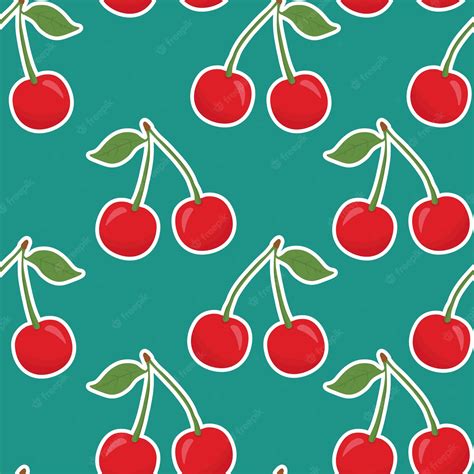 Premium Vector | Seamless vector pattern with bright cherry on a blue background