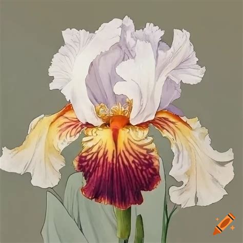 Watercolor painting of a detailed iris flower on Craiyon
