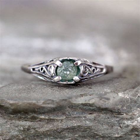 Antique Style Raw Sapphire Ring - Blue Green Gem - Raw Uncut Rough Montana Sapphire and Sterling ...