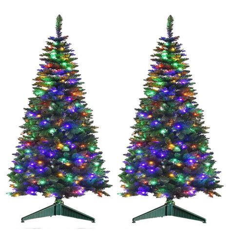 HoliScapes 3 ft. Tall Multi-Colored LED Lighted Pathway Christmas Trees, A/C Powered (2-Pack ...