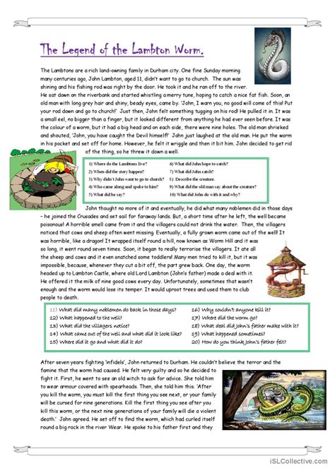 The Legend of the Lambton Worm readi…: English ESL worksheets pdf & doc