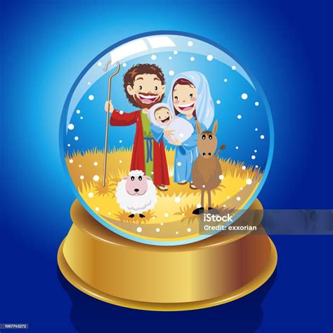 Holy Family Inside A Snow Globe Stock Illustration - Download Image Now - Christmas, Nativity ...