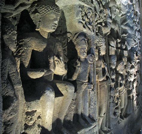 Stock Pictures: Buddha statues, frescoes and sculptures at Ajanta Caves