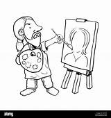 Artist Clip Clipart Painting Painter Coloring Line Cliparts Cartoon  sketch template