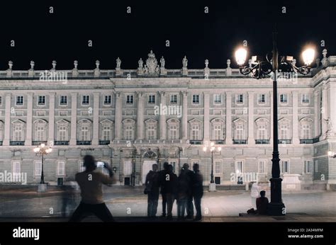 Night view of Royal Palace at Madrid, Spain, official residence of the ...