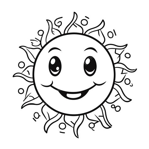 Sun Coloring Page With A Smiling Face Outline Sketch Drawing Vector, Cute Sun Drawing, Cute Sun ...