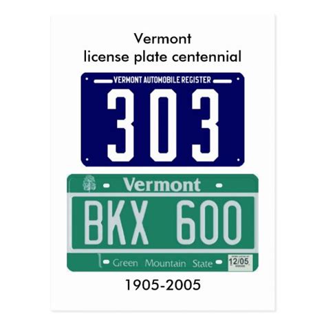 Vermont license plate centennial postcard | Zazzle