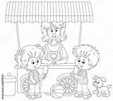 Happy Little Kids With Chocolate ice cream On A Stick Near Street  sketch template