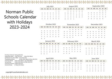 Norman Public Schools Calendar with Holidays 2023-2024