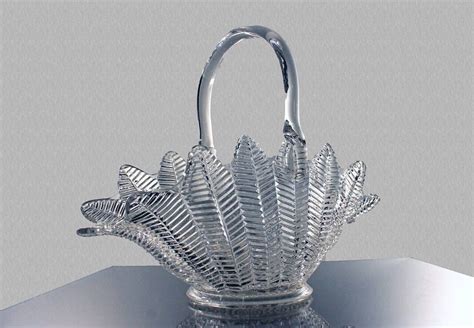 Glass Basket, L E Smith, Fern/Feather Pattern, Clear Glass, Pressed ...