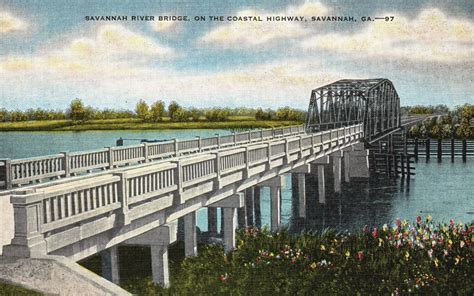 Vintage Postcard 1930's Savannah River Bridge Coastal Highway Savannah ...