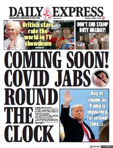 Daily Express (UK) Front Page for 14 January 2021 | Paperboy Online Newspapers