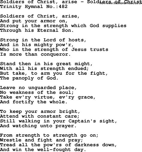 Trinity Hymnal Hymn: Soldiers Of Christ, Arise--Soldiers Of Christ ...