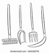 Set Coloring Pitchfork Rake Shovel Scythe Stock Vector Royalty Free  sketch template