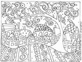 RUG HOOK CRAFT PAPER PATTERN Bird Ten Houses And A Swirl Tree FOLK ART  sketch template