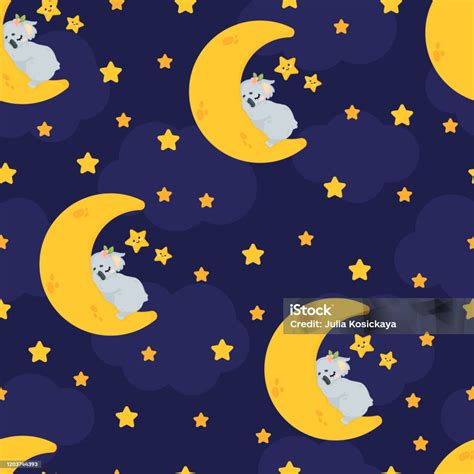 Vetores de Mão Vetorial Desenhada Padrão Perfeito Com Urso Coala Bonito Dormindo Na Lua Em ...