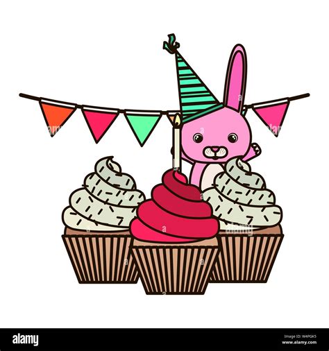 cute bunny with cake of happy birthday Stock Vector Image & Art - Alamy