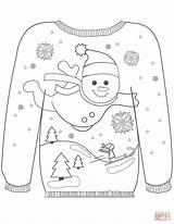 Christmas Ugly Sweater With A Snowman Motif coloring Page  Free sketch template