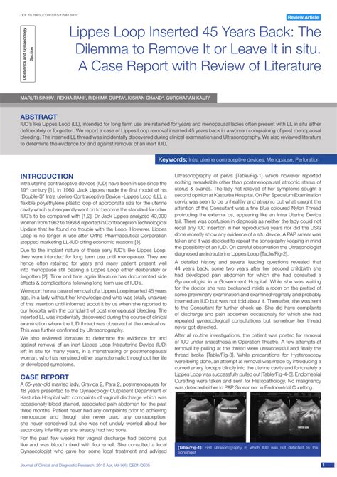 (PDF) Lippes Loop Inserted 45 Years Back: The Dilemma to Remove It or Leave It in situ. A Case ...