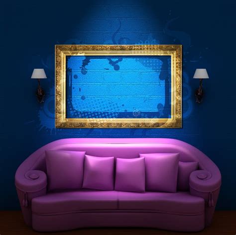 Modeling a Purple Sofa Blue Wall Design of the Living Room Stock ...
