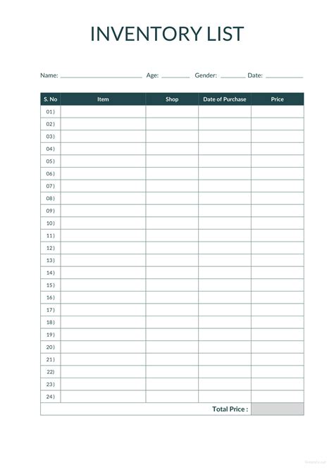 Sample Inventory List Template in Microsoft Word | Template.net